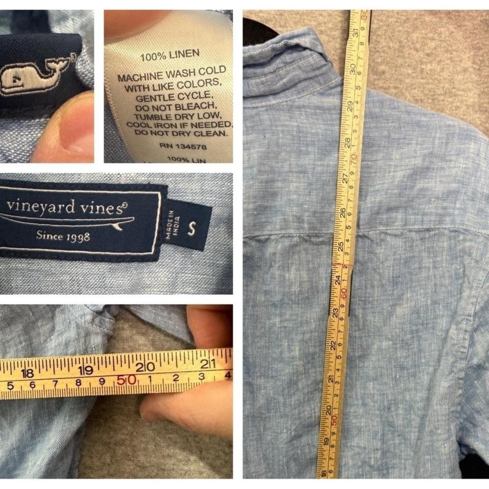 Vineyard Vines 100% Linen Button Front Shirt Light Blue Coastal Grandma Sz S - Picture 8 of 8